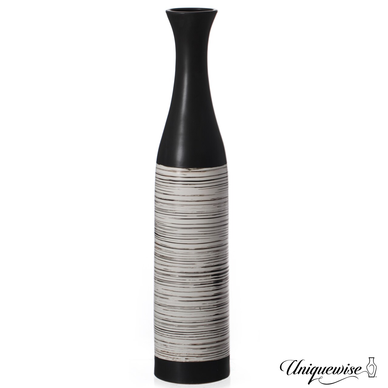 Handcrafted Black and White Waterproof Ceramic Floor Vase - Neat Classic Bottle Shaped Vase, Freestanding Design, Perfect for Tall Floral Arrangements